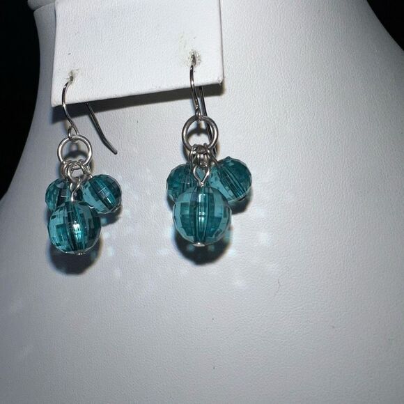 Triple Turquoise Faceted Bead Earrings (Looks Like Mickey Heads) - Picture 4 of 7